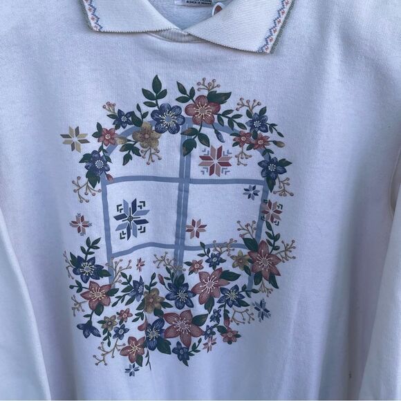 VNTG Alfred Dunner Sweater Peter Pan Collar - Floral Cottage SZ MED Grandmacore - Picture 2 of 6
